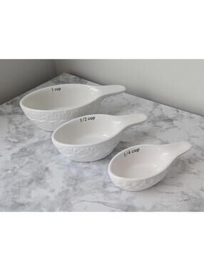 Embossed Ceramic Stacking Measuring Cups 1/4, 1/2 & 1 cup White Creative Co-op